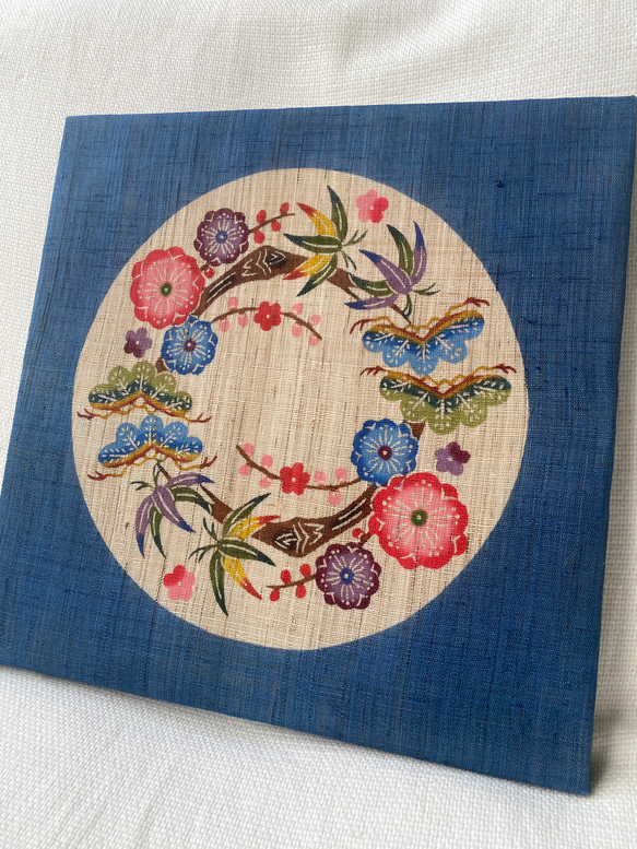 紅型ファブリックパネル 松竹梅丸紋 タペストリー・壁掛け 紅型工房