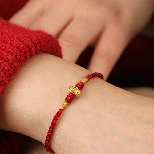 K24招福幸運！K24純金蛇＆馬ブレスレット（赤糸）24金ゴールド