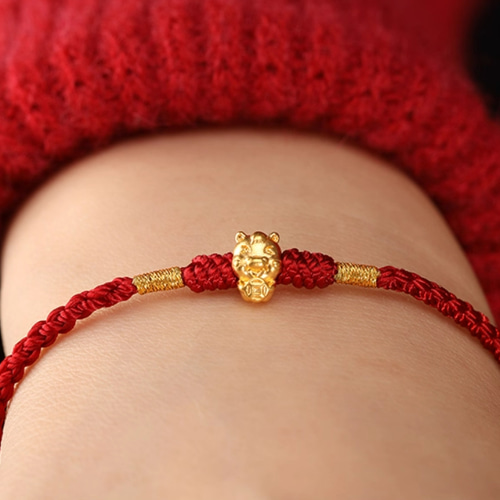 K24招福幸運！K24純金蛇＆馬ブレスレット（赤糸）24金ゴールド