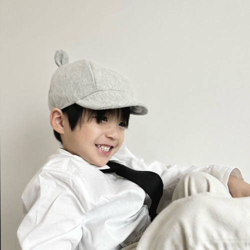くまみみキャップ（尾州産ウールツイード/ライトグレー）/ベビー