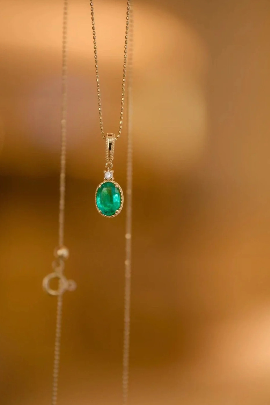 天然ダイヤモンド付きエメラルドペンダントトップk18