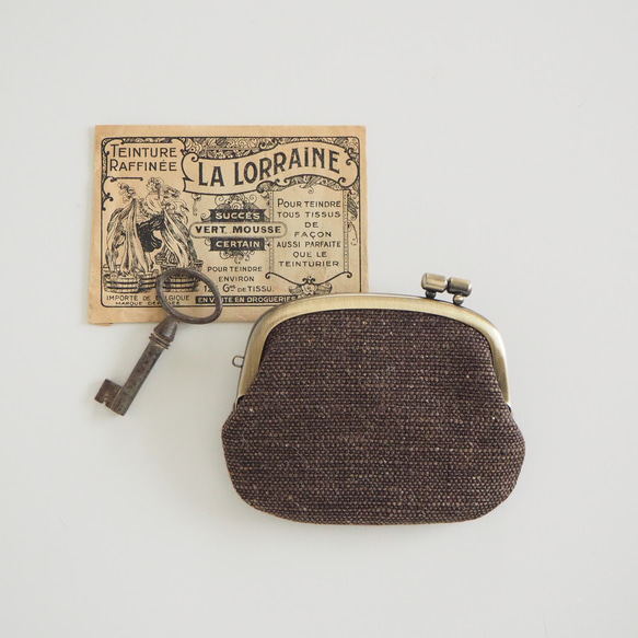 □横ひねりのがま口コインケース / 手紡ぎ、手織りシルク・リネン da