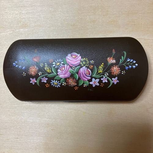 花柄の手描きのメガネケース トールペイント メガネケース アトリエ 
