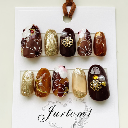 ブラウン和柄ネイル】成人式ネイル／ブライダルネイル／ブラウンネイル