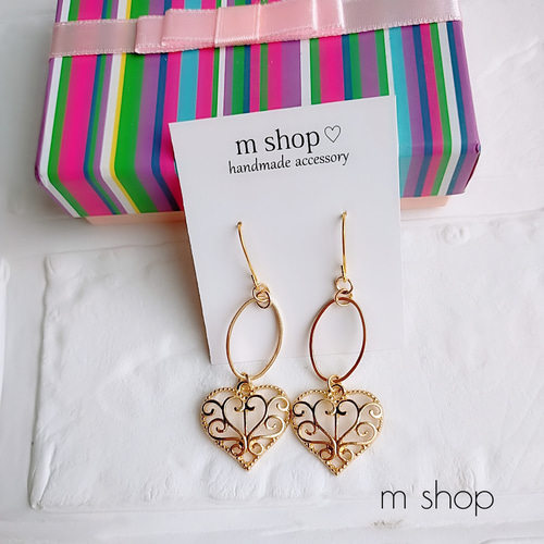 可愛いハート ハンドメイドピアス ピアス（フック・チェーン） m shop 