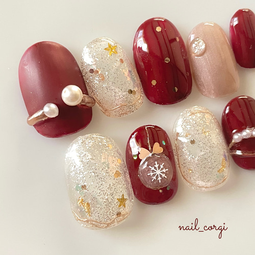 xmas design set ︴ twinkle xmas ⸝⋆・冬ネイル・ボルドー