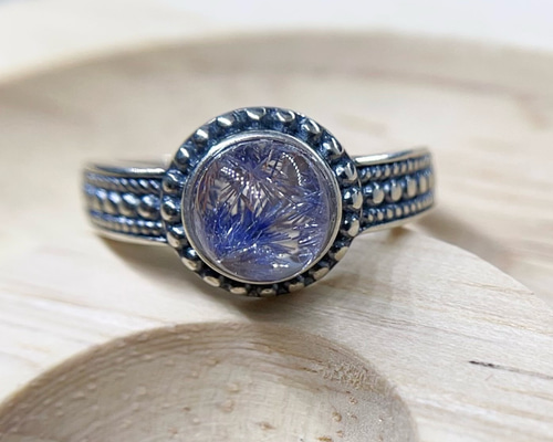 ハンドメイド　シルバー925 シルバーリング　デュモルチェライトインクォーツ Dumortierite in quartz デュモルチェライトインクォーツ シルバー