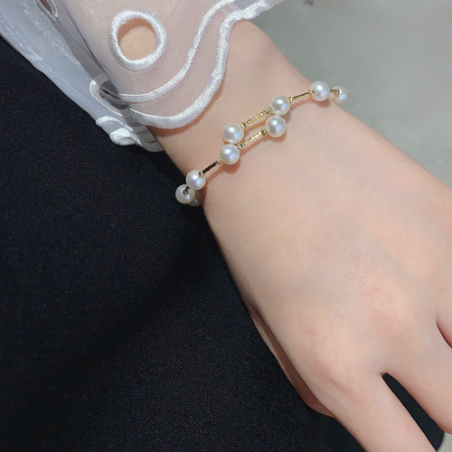▽ 【高級】淡水真珠淡水パール弾力バングルk18