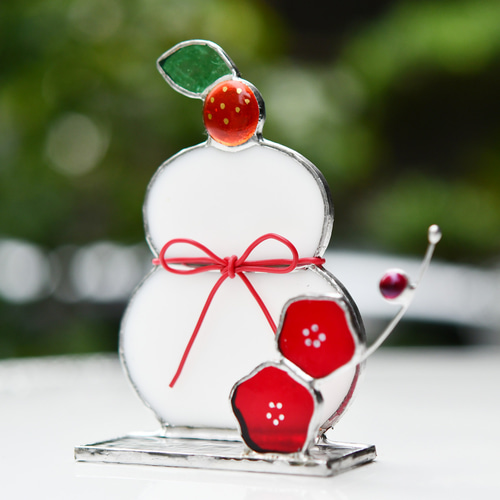 受注制作 ステンドグラス 鏡餅 梅の花 その他インテリア雑貨 もえくる