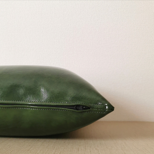 定番アンティーク モスグリーン 合皮レザー クッションカバー 40×40