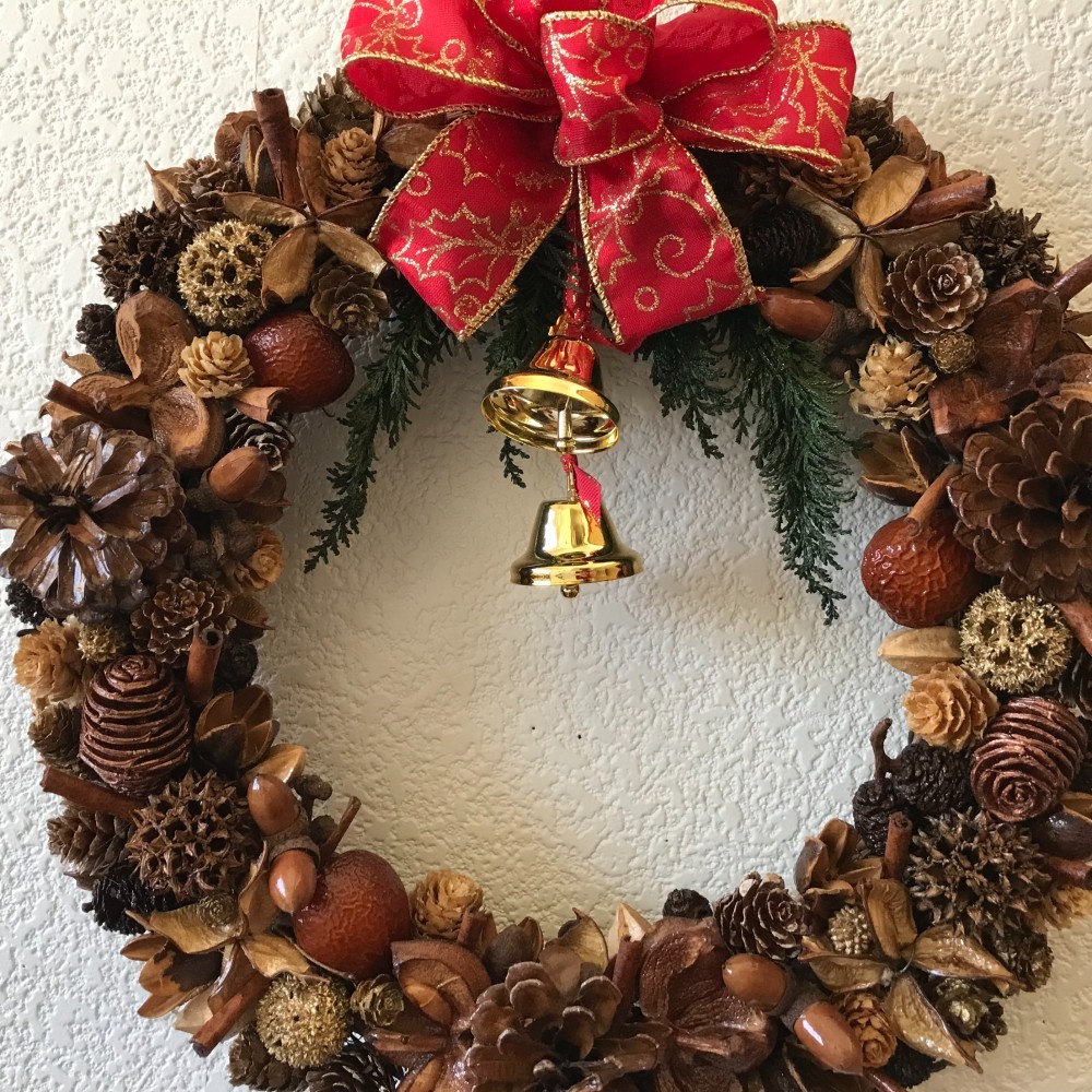 《新作＊X'mas》北欧の森の大きめアンティークリース　34cm（ベルは入荷次第大ベルと交換＊一点限定＊送料無料）