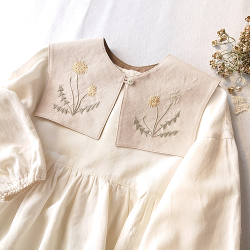 初売り旅行 手刺繍 Kynttilä 子供服 (キッズサイズ) ＊たんぽぽ＊ つけ襟 服＆ファッション小物