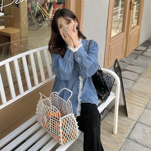 大きいサイズ レディース 秋 冬 デニム トップス 重ね着風 新品 長袖