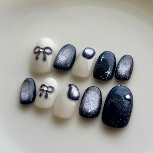 ネイビーマグネット♡ネイルチップ No726/ジェルネイル☆ネイルチップ〜付け爪☆ネイビーマグネット