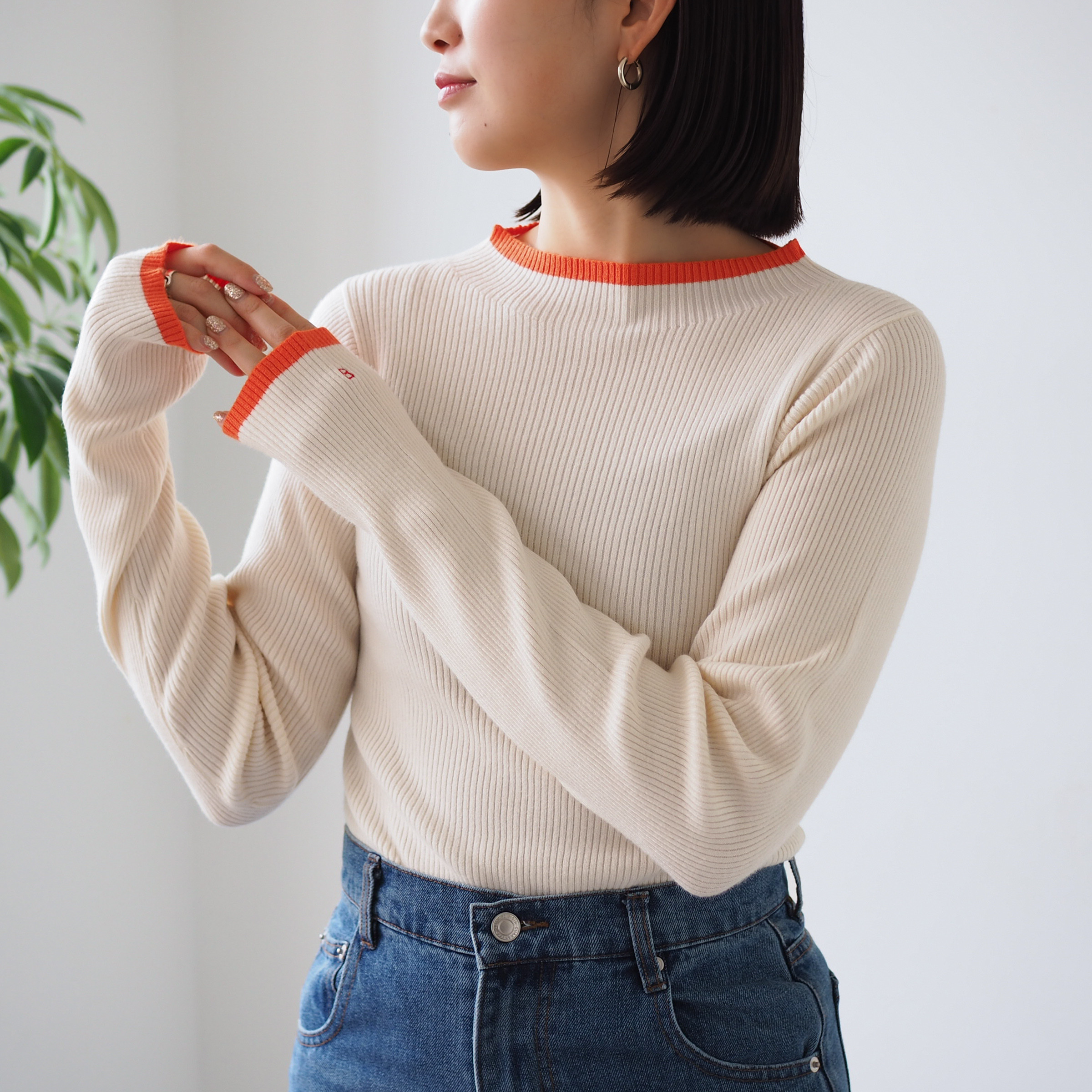 バイカラーニット アイボリー Little B(長袖)