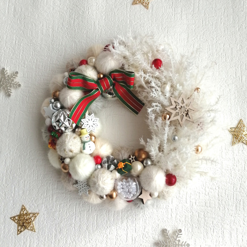 【再販】毛糸玉リース☆クリスマス 再販】毛糸玉リース☆クリスマス