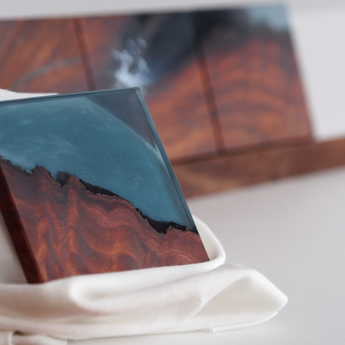 欅(ケヤキ)×藍色レジンアートコースター コースター geppetto