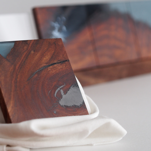 欅(ケヤキ)×藍色レジンアートコースター コースター geppetto 通販