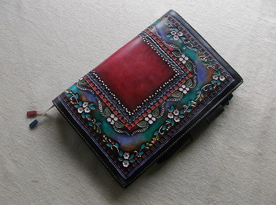 ほぼ日手帳カズン対応　レザー手帳カバー　刻印＆拭き染め　A5サイズ