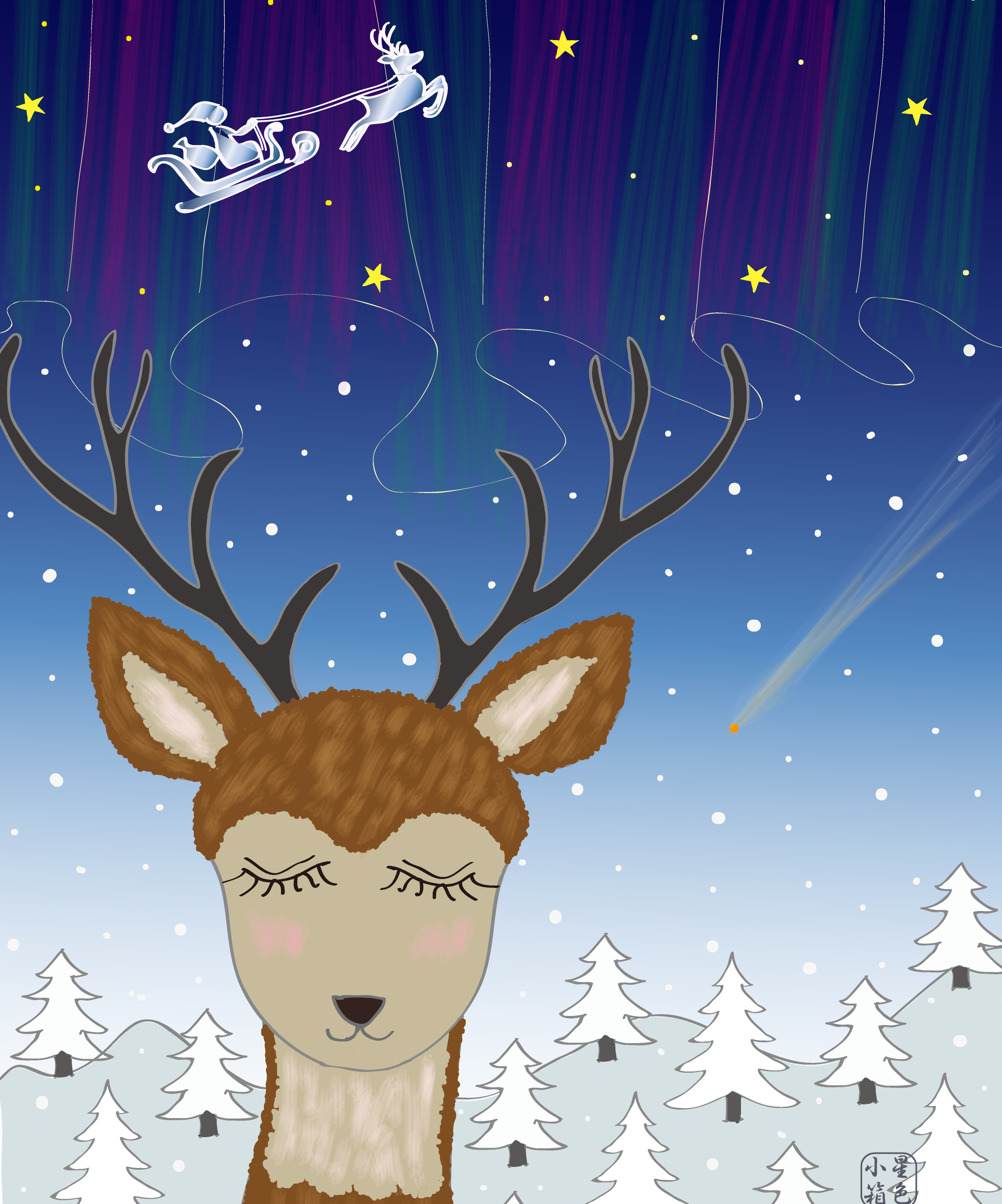 手描き ハンドメイド アート クリスマス絵画 抽象画【大きな星と
