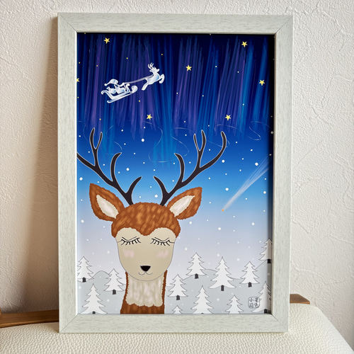 まめたろう　クリスマスの夜　シーグラス／フレームアート／サンタ／トナカイ まめたろう様専用 クリスマスの夜 シーグラス／フレームアート