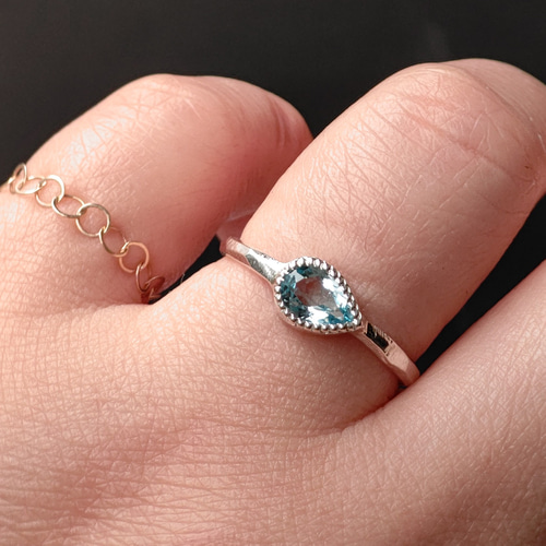 Silver925/アクアマリン/ラウンドファセットカットリング インクルージョン アクアマリン 変形OV立体カット シルバーSV925