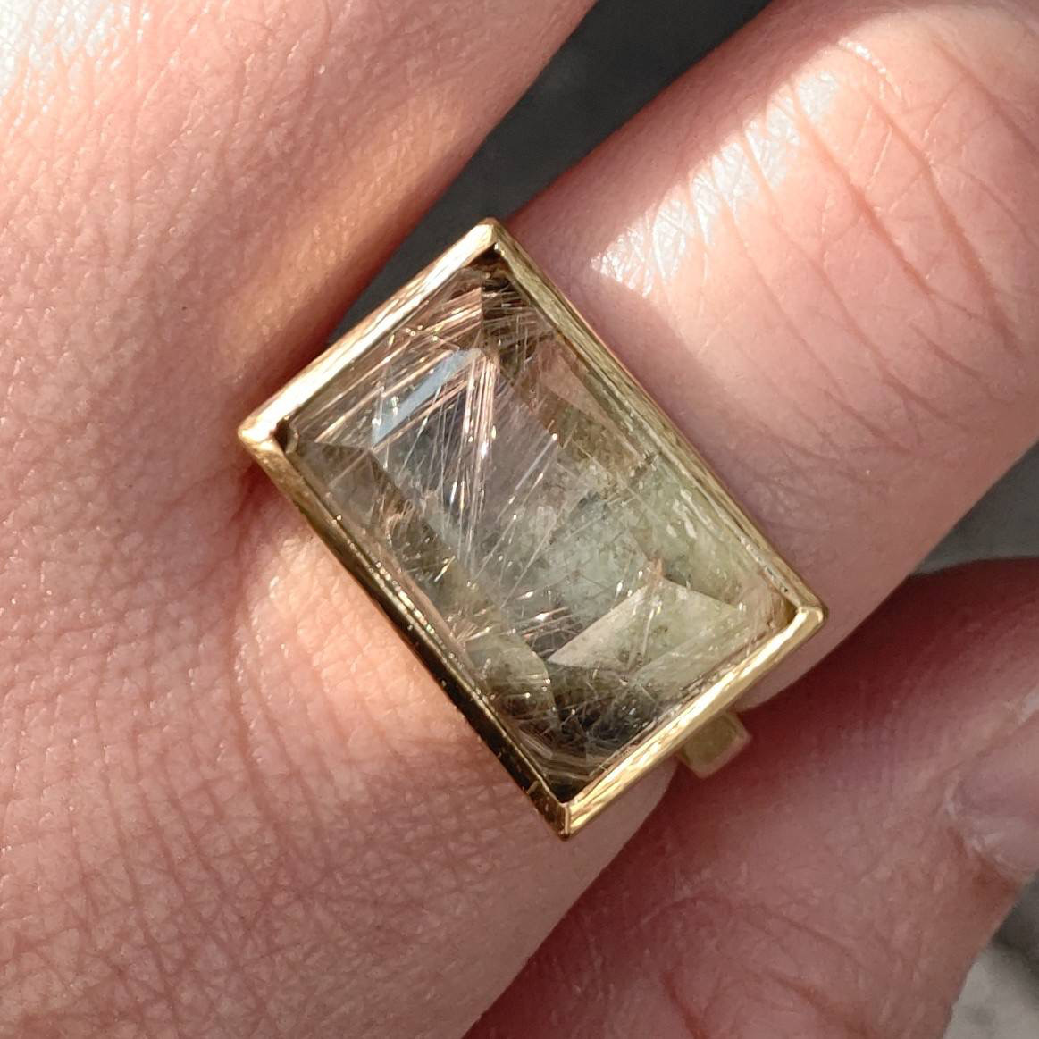 ルチルクォーツ　×　エメラルド　LSQ立体ファセット　苔むす森の　ダブレット　シルバーSV925リング