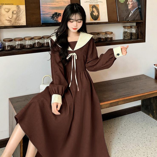 【美品】カチューシャ付き長袖セーラーワンピース ブラウン 美品】カチューシャ付き長袖セーラーワンピース ブラウン セーラー