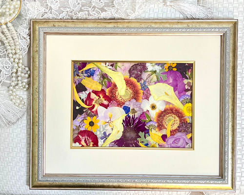 押し花アート❀広場の花屋さん❀押し花額 絵画 アート インテリア 額装 風景画 押し花アート❀広場の花屋さん❀押し花額 絵画 アート