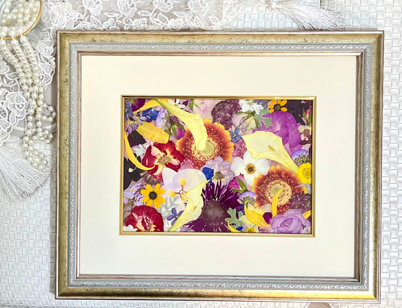 本物の押し花の絵画/額縁有り 絵画のような華やか押し花アート額 その他インテリア雑貨 神戸