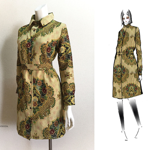 1点もの・デザイン画付き】ゴブラン織りシャツ型ベルト付きコート  