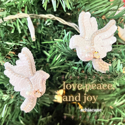 つがいの白い鳩のビーズ刺繍ブローチ クリスマス オーナメント ハト 2