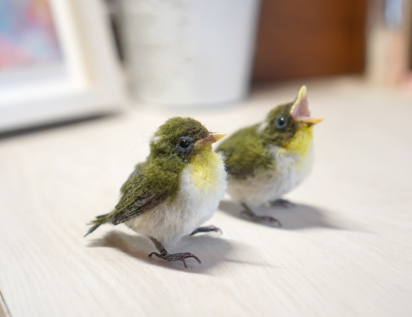 ＊野鳥＊羊毛フェルト メジロの雛(2羽セット) 1枚目の画像