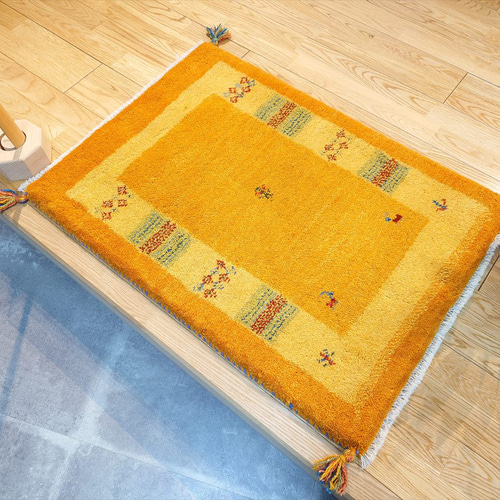 ペルシャ　ギャッベ 玄関　86×60 黄金色　生命の木 新入荷】ペルシャ ギャッベ 玄関マット 86x60cm 黄金色 生命の木