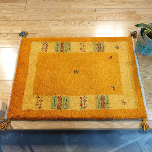ペルシャ　ギャッベ 玄関　86×60 黄金色　生命の木 新入荷】ペルシャ ギャッベ 玄関マット 86x60cm 黄金色 生命の木