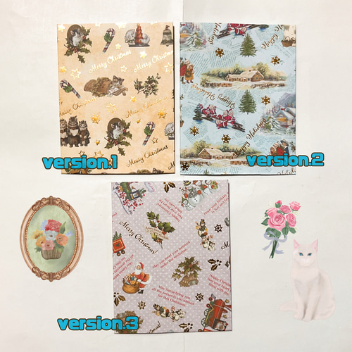 送料無料】 横マチ付き 平袋 封筒 ヴィンテージ クリスマス ラッピング