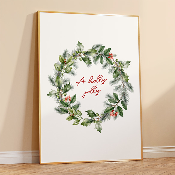 アートポスター ホリデーリース 北欧風 クリスマス ボタニカルリース 癒しのグリーン 冬インテリア 6066 4枚目の画像