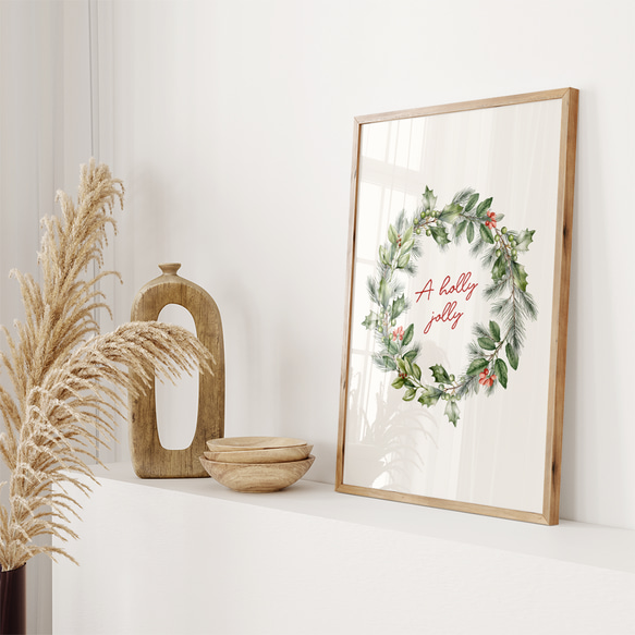 アートポスター ホリデーリース 北欧風 クリスマス ボタニカルリース 癒しのグリーン 冬インテリア 6066 6枚目の画像