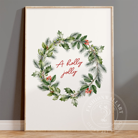 アートポスター ホリデーリース 北欧風 クリスマス ボタニカルリース 癒しのグリーン 冬インテリア 6066 1枚目の画像