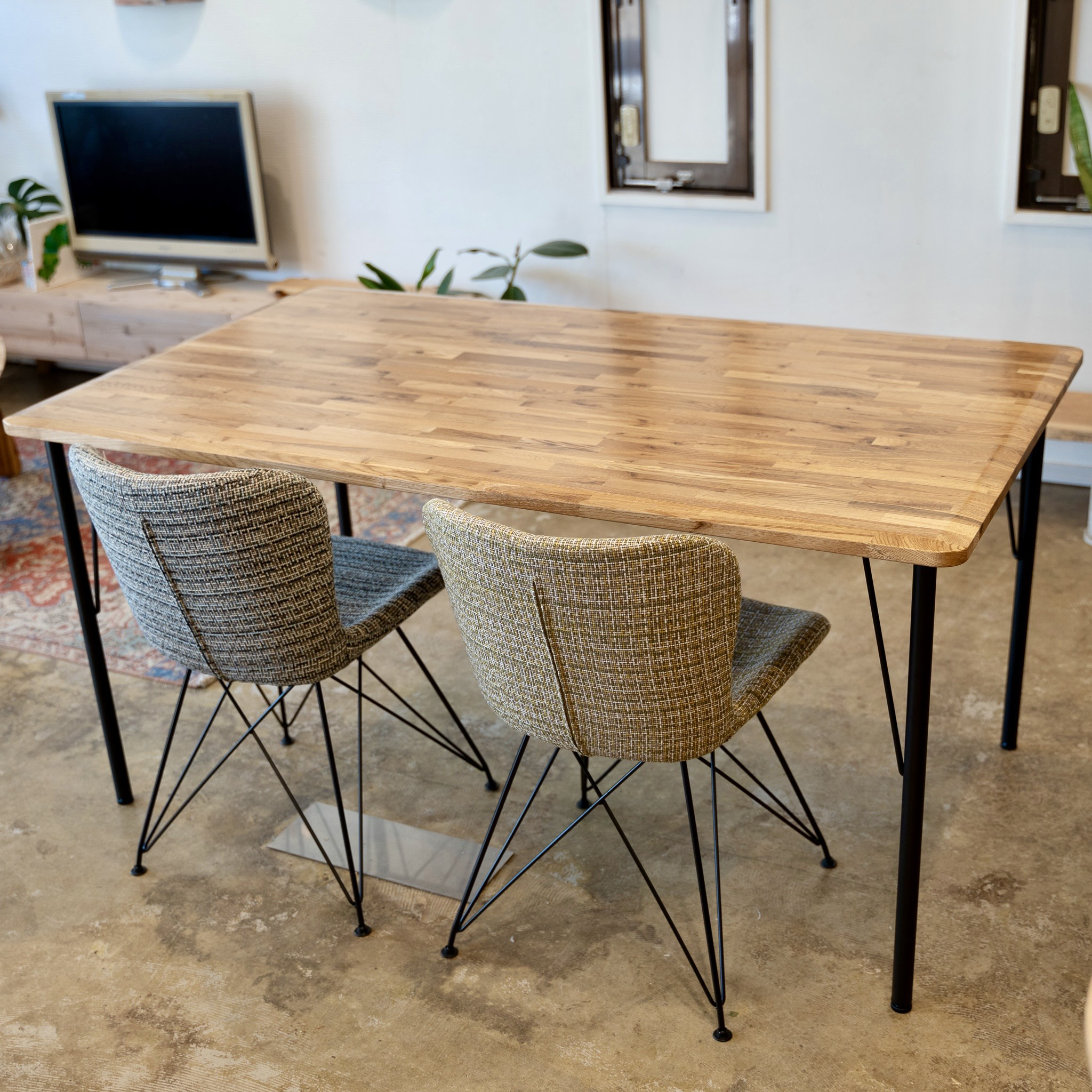 ナラ　ナチュラルダイニングテーブル＋ファブリックチェア ４脚セット