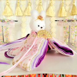 455 【ご予約品】お飾り〈几帳一対〉 薄蒼色地に百合飾り (上飾り