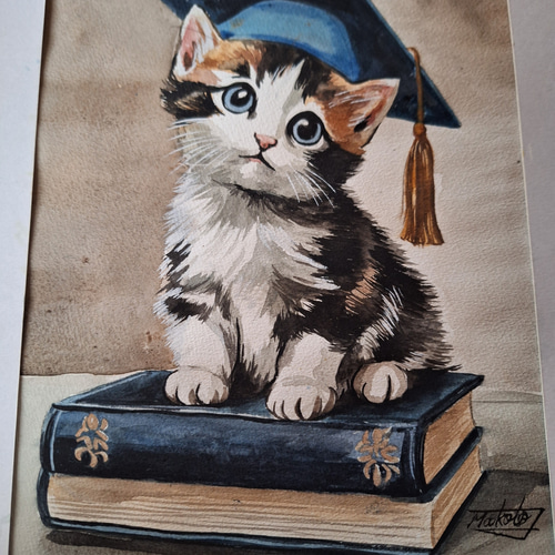 Amazon.co.jp: 絵画 絵 額付 油絵 可愛い子猫 菅家令子 洋画家