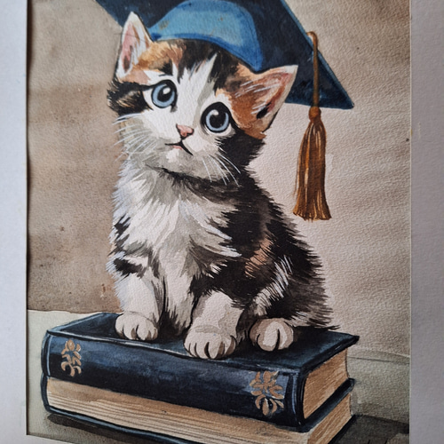 【超歓迎】 水彩画 キュートで可愛い子猫 絵画 makochin 通販 18518282 絵画