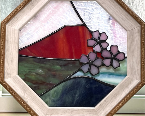 ステンドグラスパネル【赤富士＆桜】 ステンドグラスパネル【赤富士&桜】 その他インテリア雑貨 ゆうちゃん