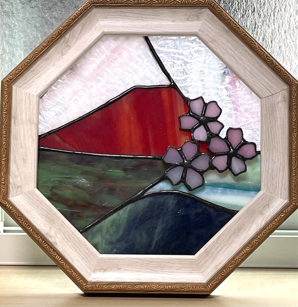 ステンドグラスパネル【赤富士＆桜】 ステンドグラスパネル【赤富士＆桜】 ステンドグラスパネル【赤富士&桜