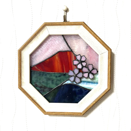 ステンドグラスパネル【赤富士&桜】 その他インテリア雑貨 ゆうちゃん