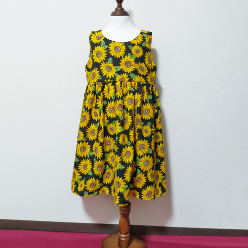 ハンドメイド★キイロ。ひまわり柄ワンピース★ぬいば♡ストラップ用コスチューム ハンドメイド☆キイロ。ひまわり柄ワンピース☆ぬいば