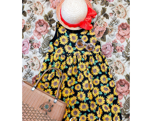 handmadeひまわりコットンワンピースfree おそろい】ひまわり柄ワンピース 2024春夏 ｜子供服&ベビー服