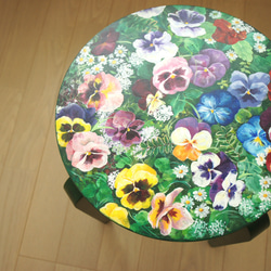 【◉SOLD】*現品限り1点のみ【スツール】 花柄 パンジーインテリア リビング 家具 木製 椅子 7枚目の画像
