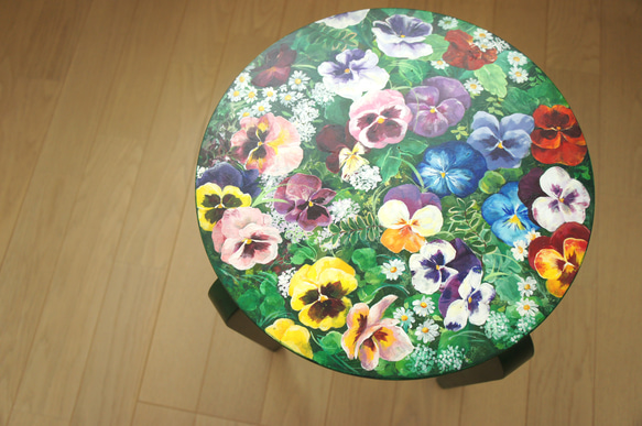 【◉SOLD】*現品限り1点のみ【スツール】 花柄 パンジーインテリア リビング 家具 木製 椅子 7枚目の画像